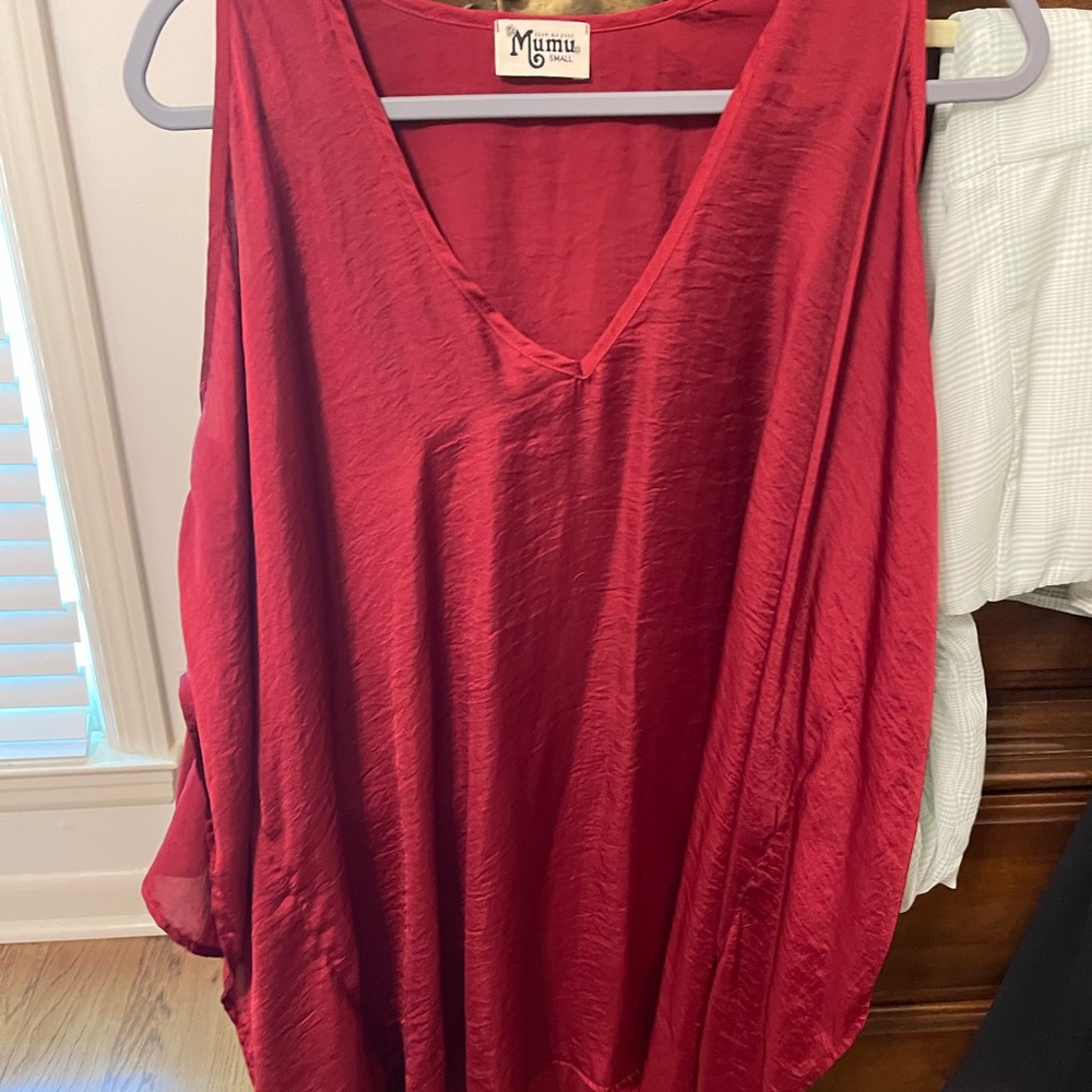 Show Me Your MuMu Red Asymmetrical Cuffed Sleeve Blouse